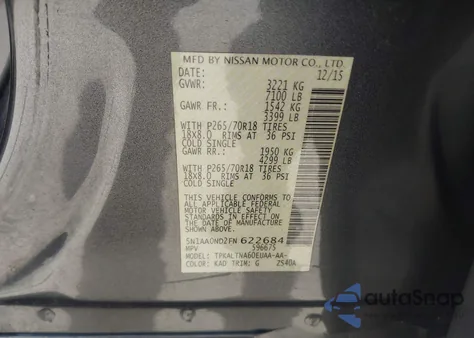 2015 Nissan Armada Sv from USA, damaged, VIN 5N1AA0ND2FN622684